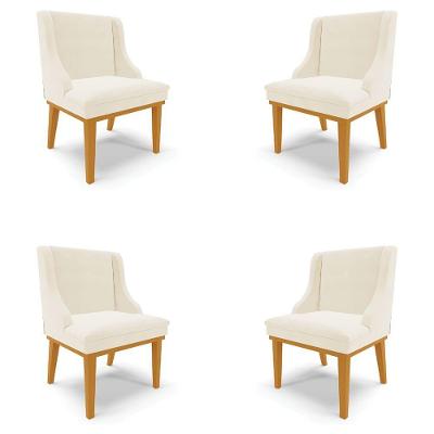 Kit 4 Cadeiras Decorativas Sala De Jantar Base Fixa De Madeira Firenze Veludo Bege/castanho G19
