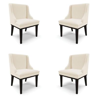 Kit 4 Cadeiras Decorativas Sala De Jantar Base Fixa De Madeira Firenze Linho Bege/preto G19