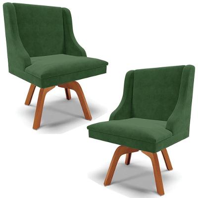 Kit 2 Cadeiras Decorativas Sala De Jantar Base Giratória De Madeira Firenze Suede Verde Esmeralda/natural G19 - Gran Belo