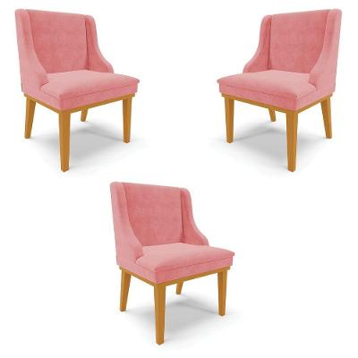 Kit 3 Cadeiras Decorativas Sala De Jantar Base Fixa De Madeira Firenze Suede Rose/castanho G19