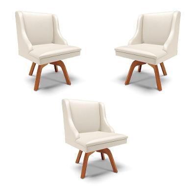 Kit 3 Cadeiras Decorativas Sala De Jantar Base Giratória De Madeira Firenze Pu Bege/natural G19