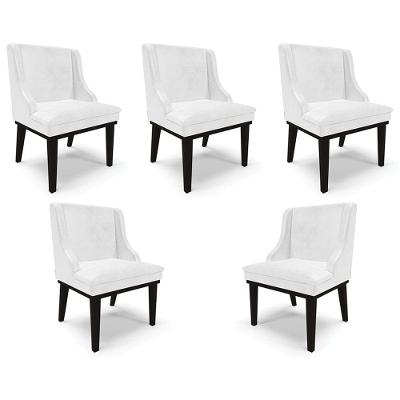 Kit 5 Cadeiras Decorativas Sala De Jantar Base Fixa De Madeira Firenze Pu Branco Brilho/preto G19 - Gran Belo