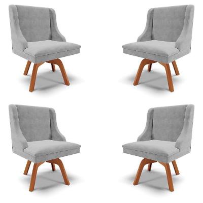 Kit 4 Cadeiras Decorativas Sala De Jantar Base Giratória De Madeira Firenze Suede Cinza/natural G19 - Gran Belo
