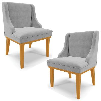 Kit 2 Cadeiras Decorativas Sala De Jantar Base Fixa De Madeira Firenze Suede Cinza/castanho G19 - Gran Belo