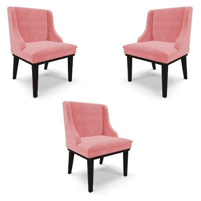 Kit 3 Cadeiras Decorativas Sala De Jantar Base Fixa De Madeira Firenze Suede Rosê/preto G19