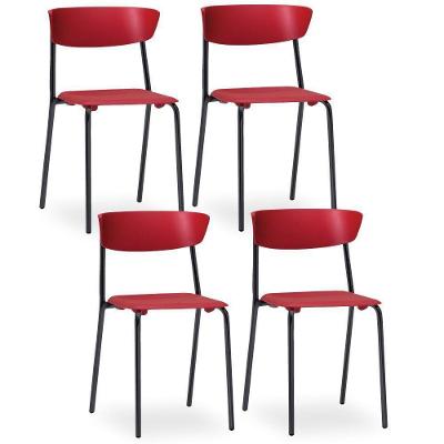 Kit 04 Cadeiras Fixa Base Preta Empilhável Bit F02 Vermelho