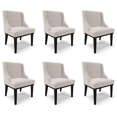 Kit 6 Cadeiras Decorativas Sala De Jantar Base Fixa De Madeira Firenze Veludo Cinza/preto G19 - Gran Belo
