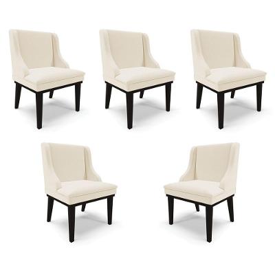Kit 5 Cadeiras Decorativas Sala De Jantar Base Fixa De Madeira Firenze Linho Bege/preto G19 - Gran Belo