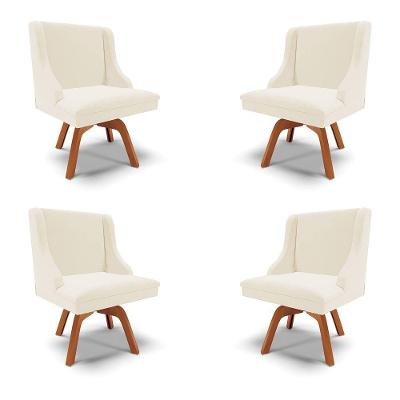 Kit 4 Cadeiras Decorativas Sala De Jantar Base Giratória De Madeira Firenze Veludo Bege/natural G19