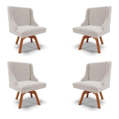 Kit 4 Cadeiras Decorativas Sala De Jantar Base Giratória De Madeira Firenze Veludo Cinza/natural G19 - Gran Belo