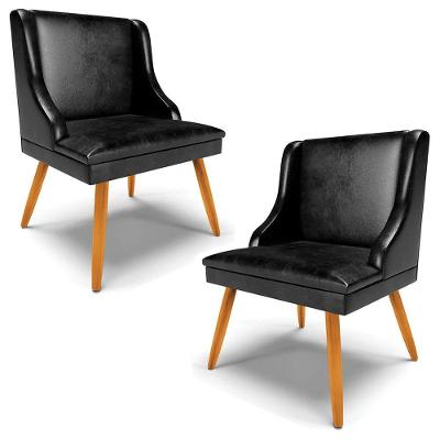 Kit 2 Cadeiras Decorativas Sala De Jantar Pés Palito De Madeira Firenze Pu Preto Brilho/natural G19