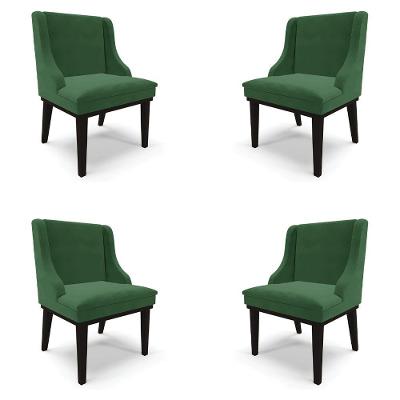 Kit 4 Cadeiras Decorativas Sala De Jantar Base Fixa De Madeira Firenze Veludo Verde/preto G19