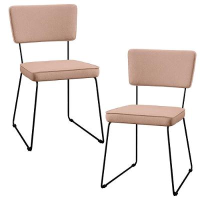 Kit 02 Cadeiras Estofada Para Sala De Jantar Base Aço Rosê