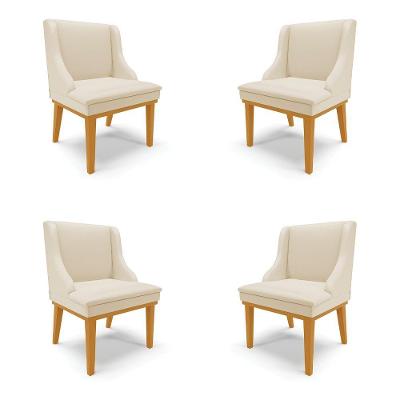 Kit 4 Cadeiras Decorativas Sala De Jantar Base Fixa De Madeira Firenze Pu Bege/castanho G19