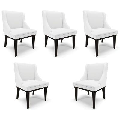Kit 5 Cadeiras Decorativas Sala De Jantar Base Fixa De Madeira Firenze Pu Branco Fosco/preto G19