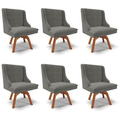 Kit 6 Cadeiras Decorativas Sala De Jantar Base Giratória De Madeira Firenze Suede Grafite/natural G19 - Gran Belo
