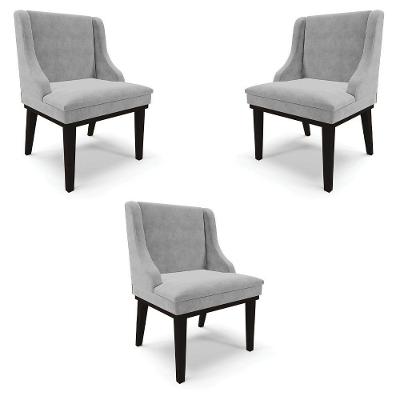 Kit 3 Cadeiras Decorativas Sala De Jantar Base Fixa De Madeira Firenze Suede Cinza/preto G19