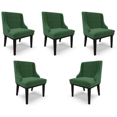 Kit 5 Cadeiras Decorativas Sala De Jantar Base Fixa De Madeira Firenze Veludo Verde/preto G19