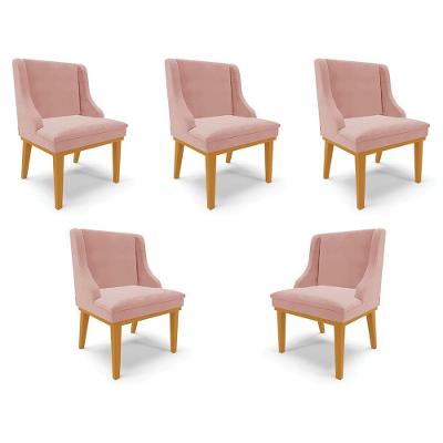 Kit 5 Cadeiras Decorativas Sala De Jantar Base Fixa De Madeira Firenze Veludo Rose/castanho G19