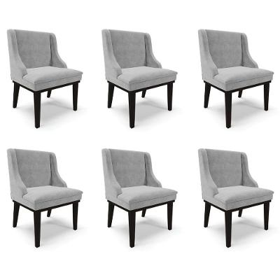 Kit 6 Cadeiras Decorativas Sala De Jantar Base Fixa De Madeira Firenze Suede Cinza/preto G19 - Gran Belo