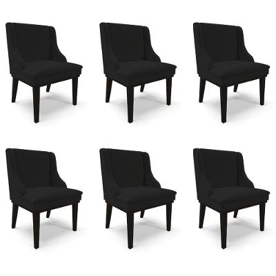 Kit 6 Cadeiras Decorativas Sala De Jantar Base Fixa De Madeira Firenze Linho Preto G19 - Gran Belo
