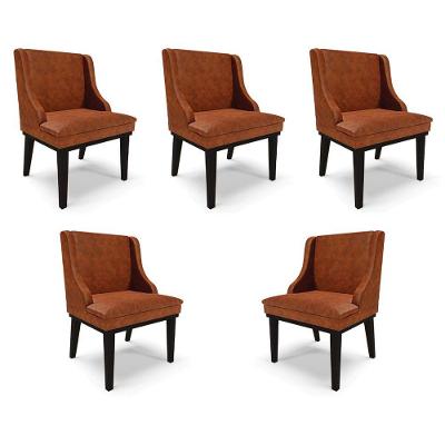 Kit 5 Cadeiras Decorativas Sala De Jantar Base Fixa De Madeira Firenze Pu Nozes/preto G19