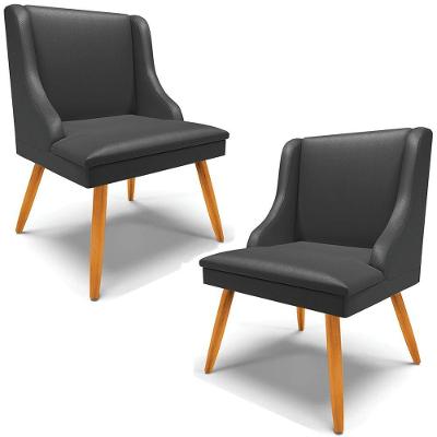 Kit 2 Cadeiras Decorativas Sala De Jantar Pés Palito De Madeira Firenze Pu Preto Fosco/natural G19