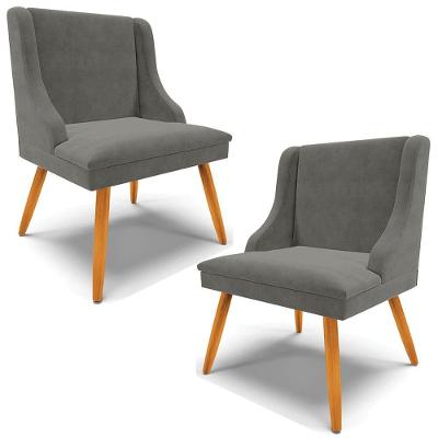 Kit 2 Cadeiras Decorativas Sala De Jantar Pés Palito De Madeira Firenze Suede Grafite/natural G19