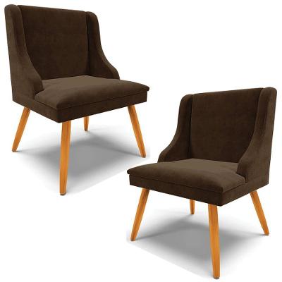 Kit 2 Cadeiras Decorativas Sala De Jantar Pés Palito De Madeira Firenze Suede Marrom/natural G19
