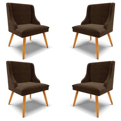 Kit 4 Cadeiras Decorativas Sala De Jantar Pés Palito De Madeira Firenze Suede Marrom/natural G19