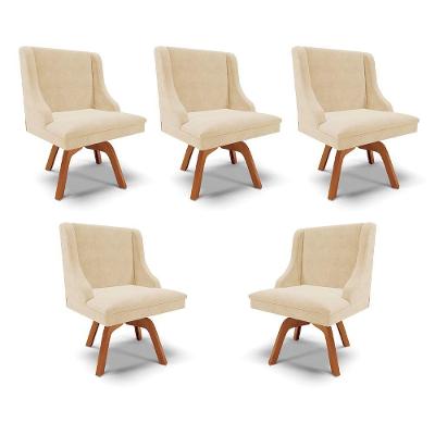 Kit 5 Cadeiras Decorativas Sala De Jantar Base Giratória De Madeira Firenze Suede Bege/natural G19