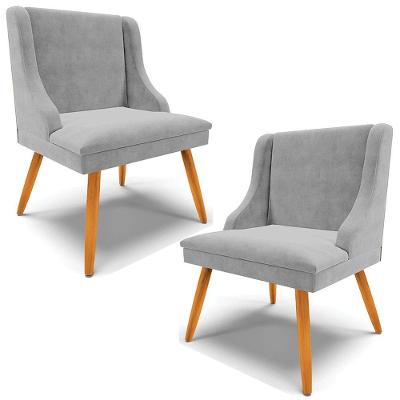 Kit 2 Cadeiras Decorativas Sala De Jantar Pés Palito De Madeira Firenze Suede Cinza/natural G19 - Gran Belo