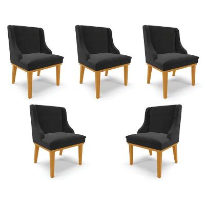 Kit 5 Cadeiras Decorativas Sala De Jantar Base Fixa De Madeira Firenze Veludo Preto/castanho G19