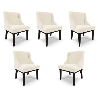 Kit 5 Cadeiras Decorativas Sala De Jantar Base Fixa De Madeira Firenze Veludo Bege/preto G19 - Gran Belo