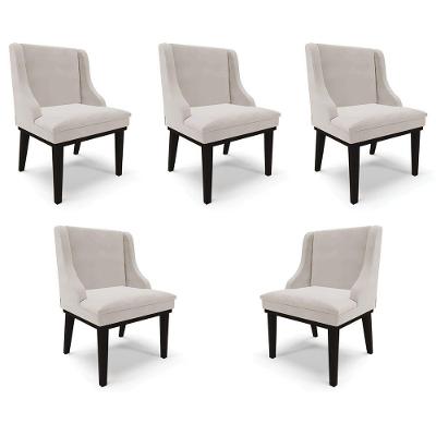 Kit 5 Cadeiras Decorativas Sala De Jantar Base Fixa De Madeira Firenze Veludo Cinza/preto G19
