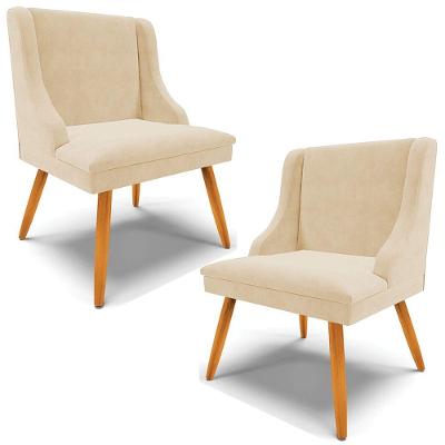 Kit 2 Cadeiras Decorativas Sala De Jantar Pés Palito De Madeira Firenze Suede Bege/natural G19