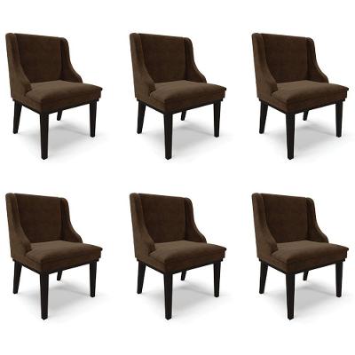Kit 6 Cadeiras Decorativas Sala De Jantar Base Fixa De Madeira Firenze Suede Marrom/preto G19