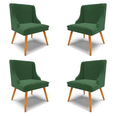 Kit 4 Cadeiras Decorativas Sala De Jantar Pés Palito De Madeira Firenze Veludo Verde/natural G19