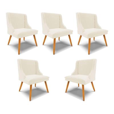 Kit 5 Cadeiras Decorativas Sala De Jantar Pés Palito De Madeira Firenze Veludo Bege/natural G19 - Gran Belo