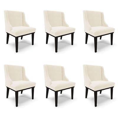 Kit 6 Cadeiras Decorativas Sala De Jantar Base Fixa De Madeira Firenze Veludo Bege/preto G19