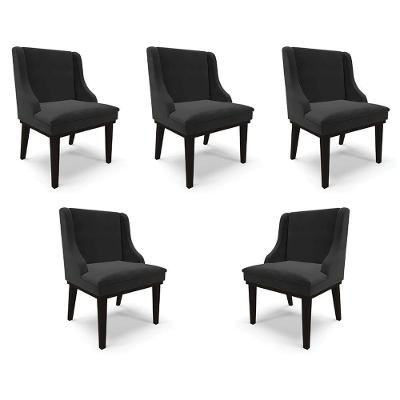 Kit 5 Cadeiras Decorativas Sala De Jantar Base Fixa De Madeira Firenze Veludo Preto G19 - Gran Belo