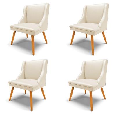 Kit 4 Cadeiras Decorativas Sala De Jantar Pés Palito De Madeira Firenze Pu Bege/natural G19