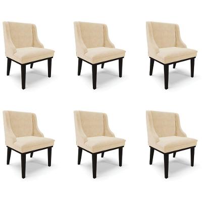 Kit 6 Cadeiras Decorativas Sala De Jantar Base Fixa De Madeira Firenze Suede Bege/preto G19 - Gran Belo