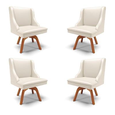 Kit 4 Cadeiras Decorativas Sala De Jantar Base Giratória De Madeira Firenze Pu Bege/natural G19