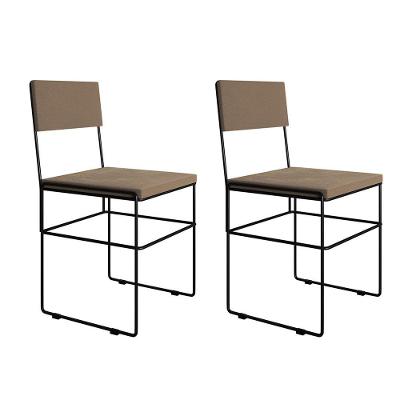 Kit 2 Cadeiras De Jantar Estofadas Bege Aço Preto