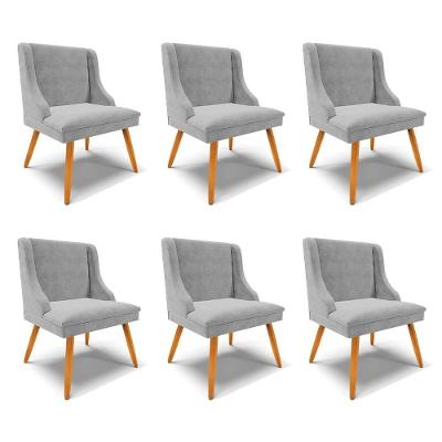 Kit 6 Cadeiras Decorativas Sala De Jantar Pés Palito De Madeira Firenze Suede Cinza/natural G19 - Gran Belo