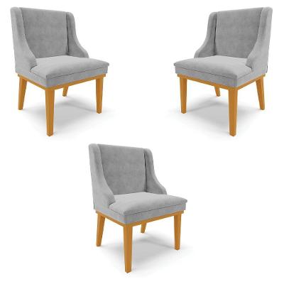 Kit 3 Cadeiras Decorativas Sala De Jantar Base Fixa De Madeira Firenze Suede Cinza/castanho G19