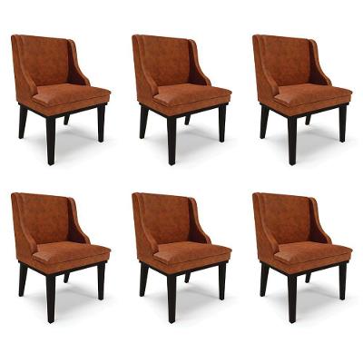 Kit 6 Cadeiras Decorativas Sala De Jantar Base Fixa De Madeira Firenze Pu Nozes/preto G19 - Gran Belo