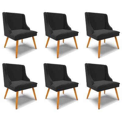 Kit 6 Cadeiras Decorativas Sala De Jantar Pés Palito De Madeira Firenze Veludo Preto/natural G19 - Gran Belo