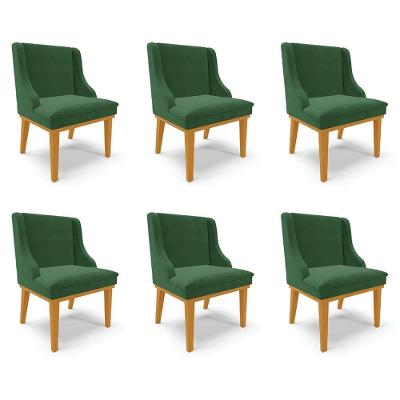 Kit 6 Cadeiras Decorativas Sala De Jantar Base Fixa De Madeira Veludo Verde Esmeralda/castanho